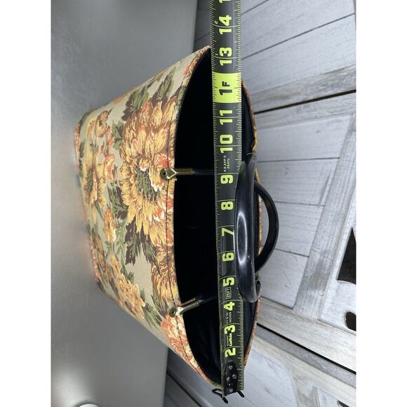 Vintage 1970s Floral Yellow Tapestry Material Tote Bag Purse Top Handle - Picture 6 of 6